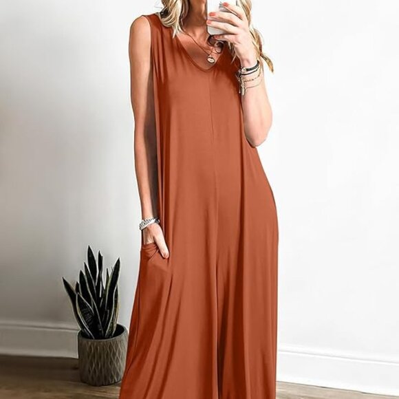 Women's Casual Summer Loose Jumpsuits Sleeveless Tank V Neck